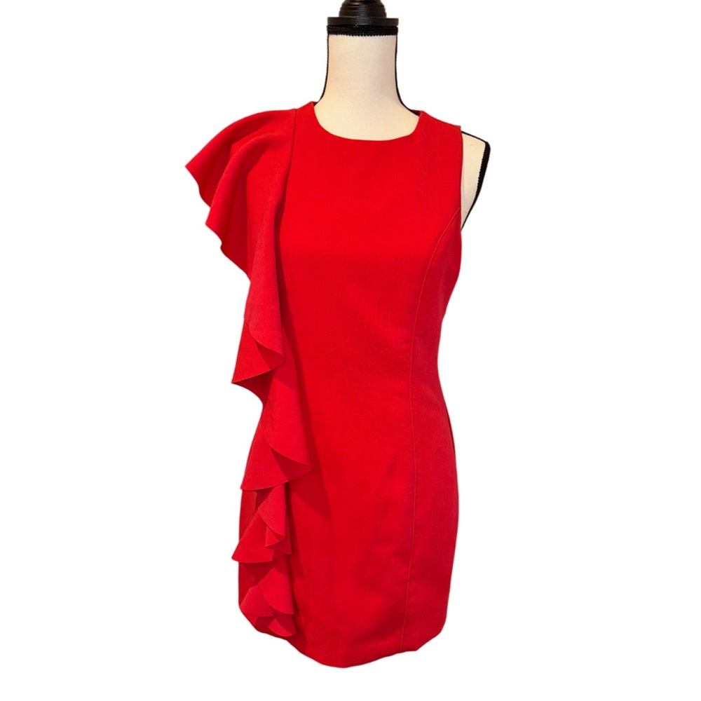DO + BE RED side ruffle dress women’s size medium